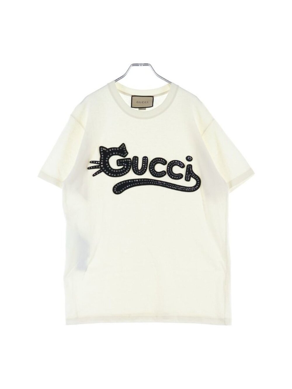 Gucci Cat Logo Short Sleeve Tee T-Shirt Cotton Rhinestone White